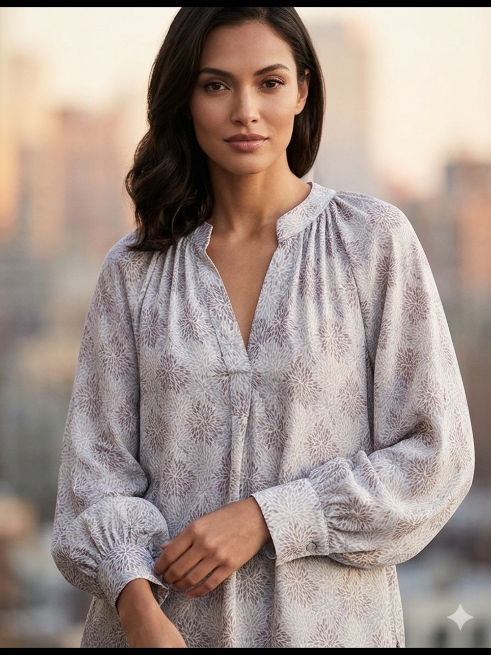 Relaxed Lavender Print Peasant Blouse